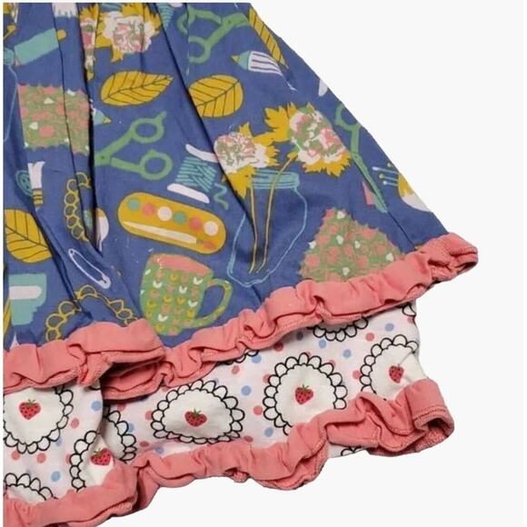 Matilda Jane Girls Size 4 Work of Heart Dress Pink Blue Ruffle Chevron Gorgeous, - Picture 5 of 7